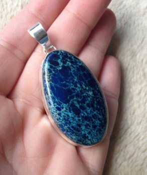 Zilveren edelsteen hanger met blauw Sediment Jasper